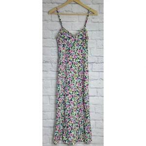 Zara Floral Midi Sundress Women's XS Yellow Purple Spaghetti Straps Side Zip New